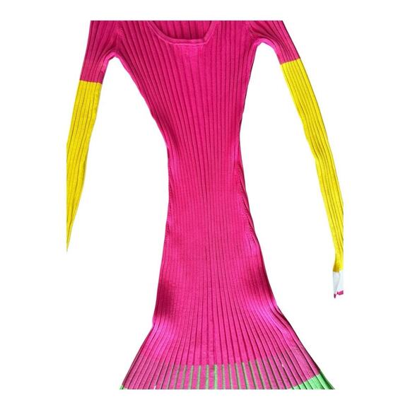 PRABAL GURUNG Striped Ribbed Bodycon Midi Dress In Pink Color Block XS - Picture 4 of 16